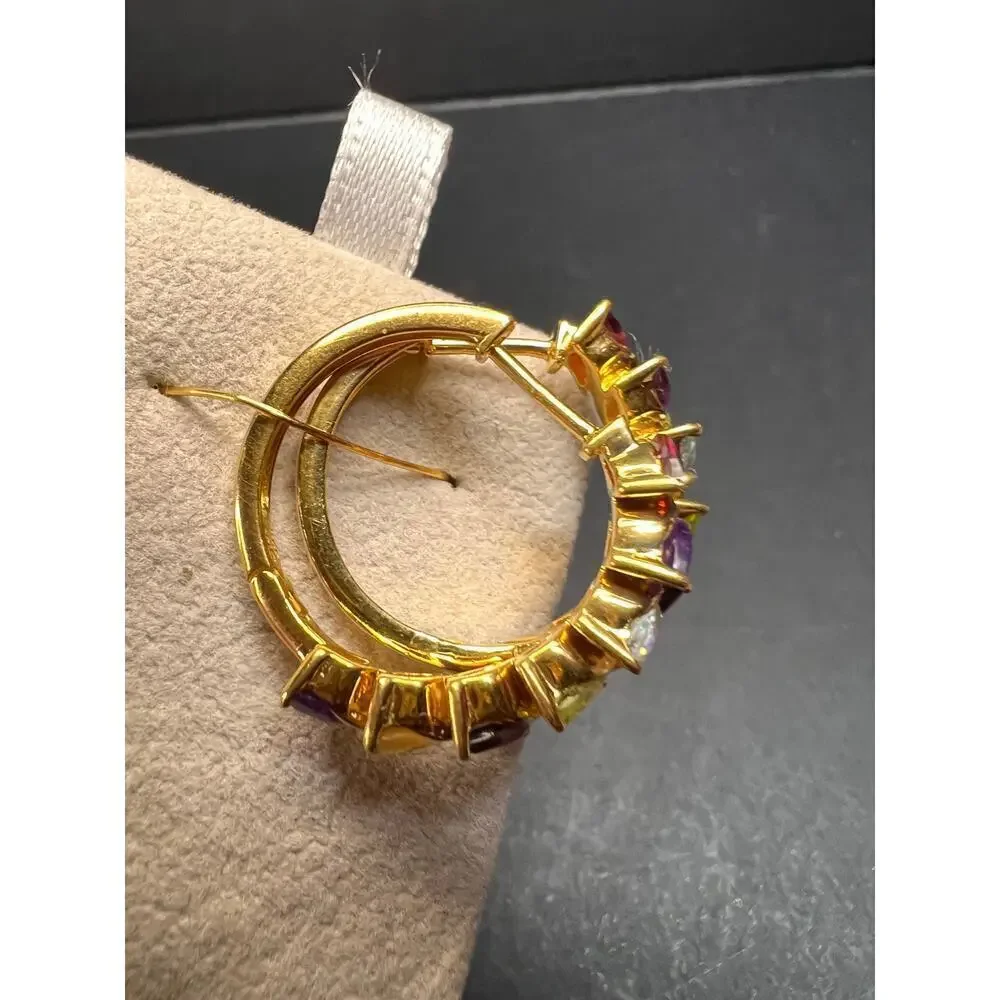 NEW multi gemstone hoop earrings in vermeil gold over sterling silver